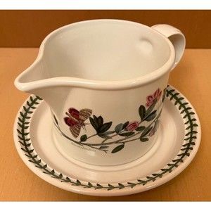 Portmeirion Botanic Garden Gravy Boat Bowl & Underplate Saucer  Floral 1972
